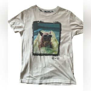 Dog on floaty white T-shirt